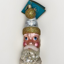 Christopher Radko Blown Glass MOON GLOW Santa Ornament 6" Signed