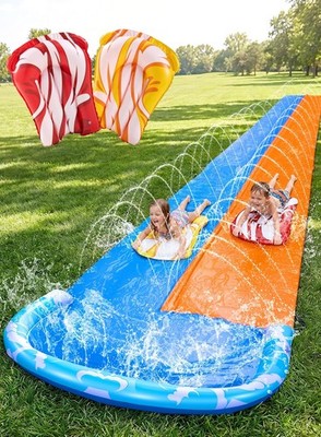 JOYIN 685 cm Doppelrasen Wasserrutsche mit 2 Bodyboards und Sprinkler
