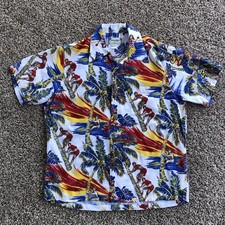 Vtg Kamehameha Hawaiian Shirt Mens M Aloha Palm Tree Print Loop Collar Rayon EUC