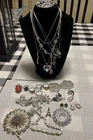 Vtg Silver Tone Jewelry Lot, All Wearable, Some Marked, Avon, Trifari, Sarah C