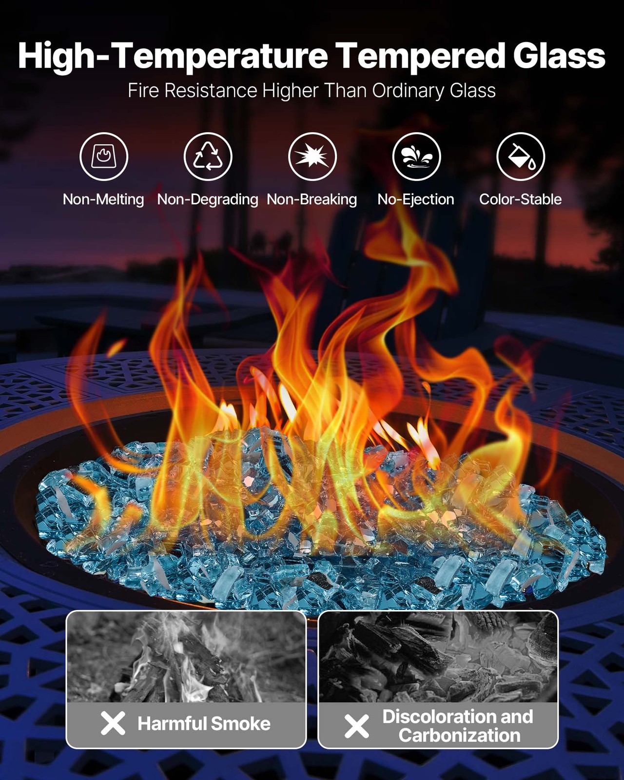 VEVOR 10 LBS Fire Glass 1/2-Inch Fireplace Glass Rocks for Fire Pit Table