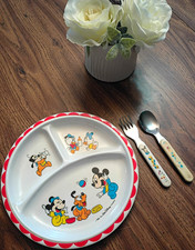 Disney 1984 Baby Fork  Spoon Set Stainless Steel White/Red 4 Months MPN 284