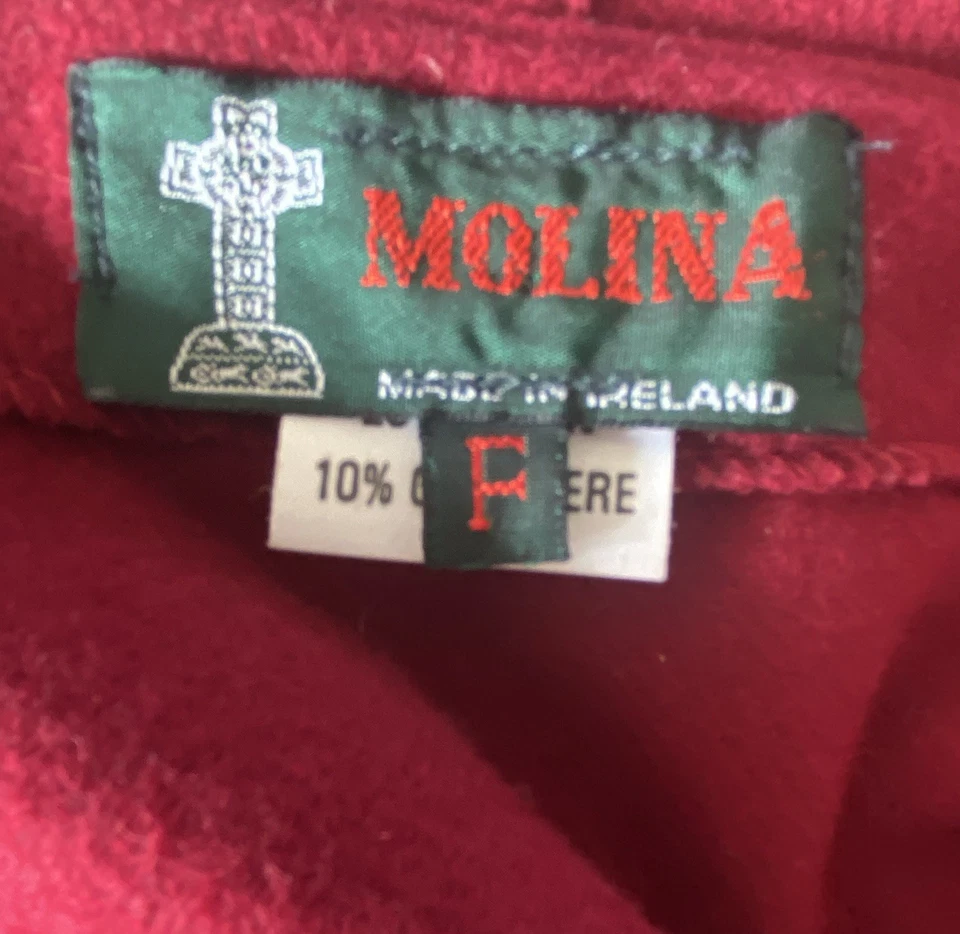 Винтажный Molina Jimmy Hourihan с капюшоном плащ пальто шерсти кашемир OS темно-бордовый Ирландии - Изображение 4 из 4