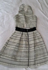 Blue Pearl Allen Schwartz Size XS Black Ivory Two Piece Dress Set Jacquard 