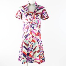 Chanel Coco Mark Dress 100% Silk Short Sleeve Size 36 Chest 16.1 in Length