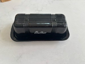 Vintage Black Amythest Glass Butter Dish 