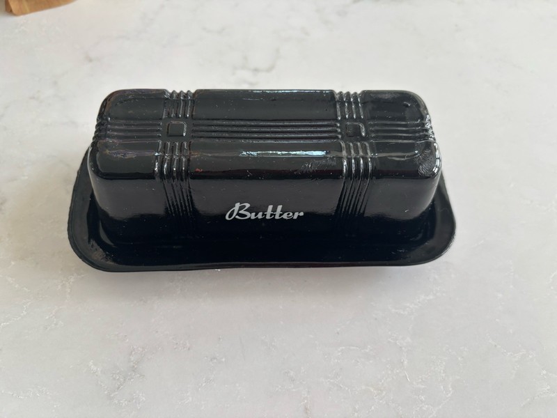 Vintage Black Amythest Glass Butter Dish 
