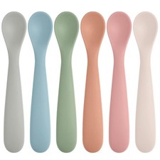 Eascrozn 6 Pack Silicone Baby Spoons, Spoons Self Feeding 6 unisex, Pink