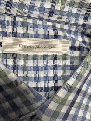 ERMENEGILDO ZEGNA Shirt Mens Medium Long Sleeve Button Up Made In Italy Plaid