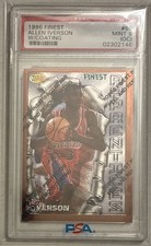 1996-97 Topps Finest # 69 Allen Iverson Rookie RC Card w/coating PSA 9 Mint.. rookie card picture