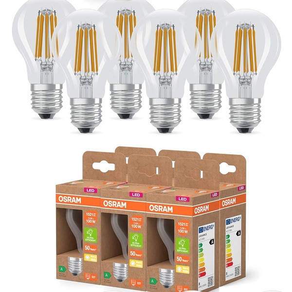 6Er Osram E27 Led Lampe Classic Filament 7,2W Wie 100W WarmweißEs Licht 2700K-image