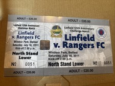 Linfield v Rangers Unused Ticket, Mint , 16/7/2011