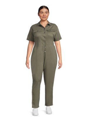 Celebrity Pink Juniors Plus Size Roll Cuff Boiler Suit - Dusty Olive, 3x