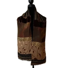 Mariella Womens Patchwork Burnout Velvet Scarf Earthy Tones 60x10 Artsy Dressy