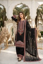 Party Wear Black Mal Chanderi Salwar Kameez With Dupatta For Women