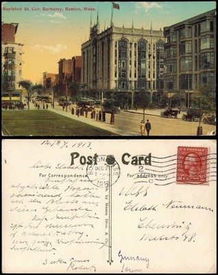 Postcard Boston Boylston St. Cor. Berkeley 1917