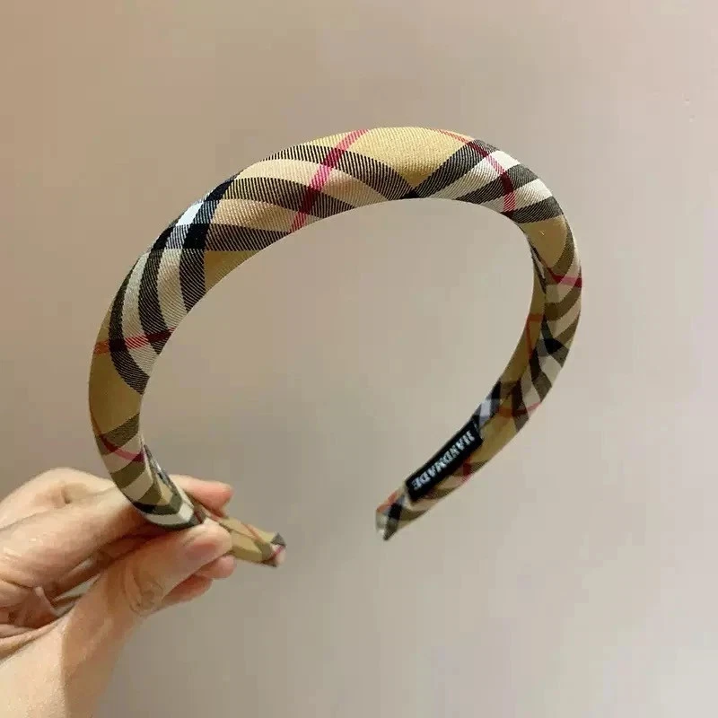 Diadema beige a cuadros banda para el cabello envoltura para la cabeza moda clásico tartán - NUEVO Foto 3 de 4