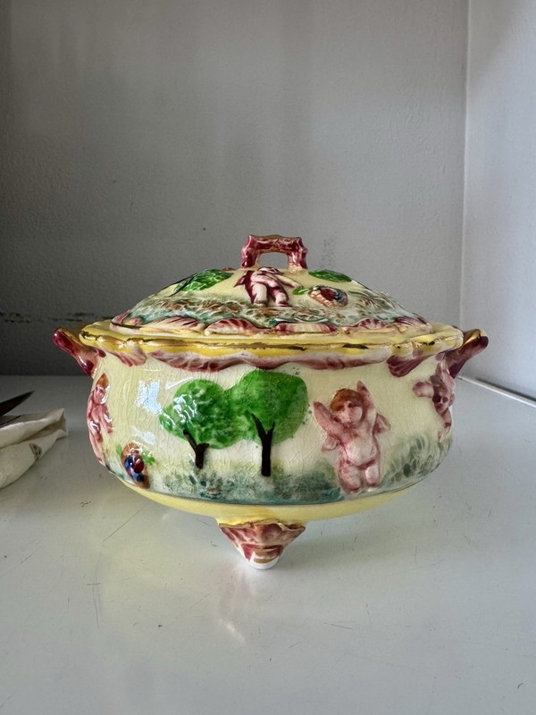 Vintage Cherub Tureen Made in Japan Figural Putti Covered Bowl