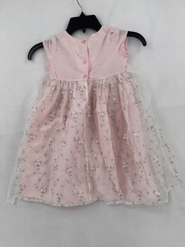 Baby LuLu Dress Toddler Size 3T Color Pink Floral Overlay Button Back SS Casual - Image 2 of 3