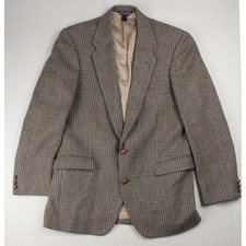 Vintage William F Farah Wool Tweed Sport Coat Men's 42L Brown Glen Plaid USA