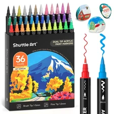 36 Colors Dual Tip Acrylic Paint Markers, Brush and Fine Tip for Rock Paintin...