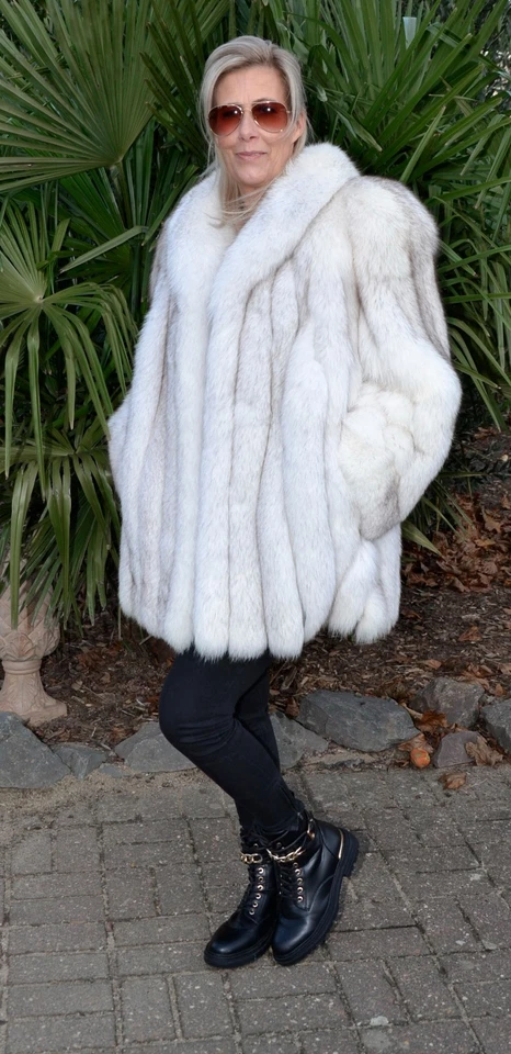 US5596 REAL SHADOW FOX FUR JACKET RANCH FOX COAT SIZE XL - SHADOW FUCHS JACKE - Image 2 of 4