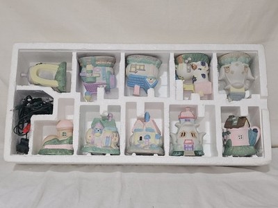 Vtg Easter Village Light Set 10 Handpainted Porcelain House Heirloom Collectible