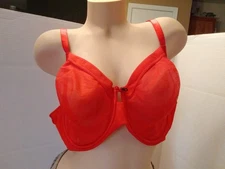 Curvy Couture 1311 Sheer Mesh Full Coverage Unlined Underwire Bra 46C Red