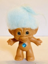 Vintage Ace Novelty Treasure Troll Doll Light Blue Hair 1990s Toy Cute BIN 36