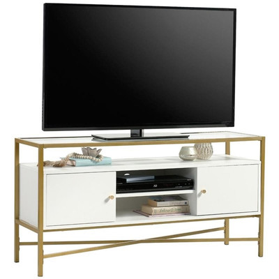 Sauder Harper Heights Engineered Wood/Glass 55'' TV Stand in White/Gold Finish