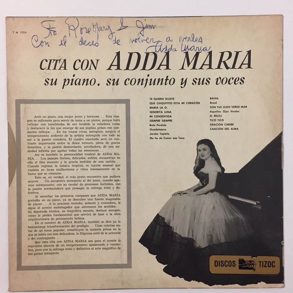 SIGNED Cita Con Adda Maria Vinyl LP Record Discos Tizoc Mexico Import TM 1004 - Image 2 of 4