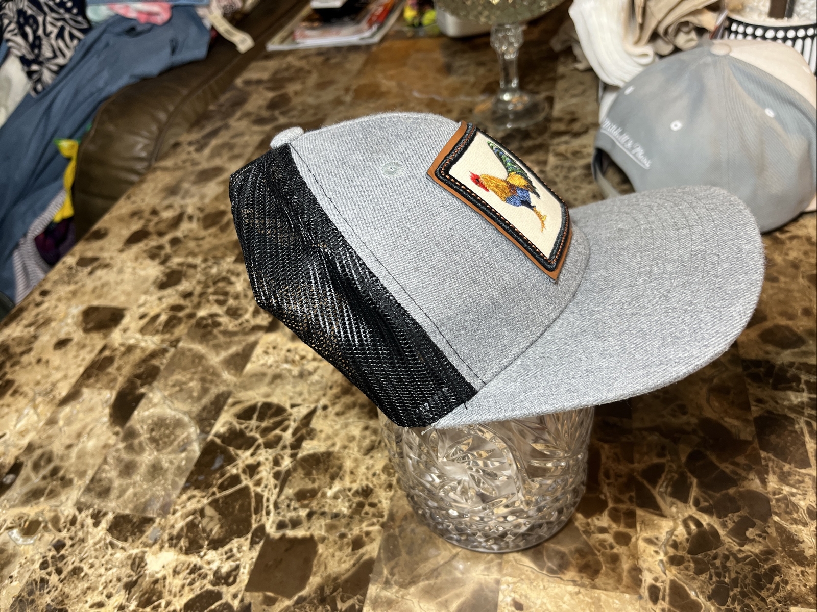 ROOSTER PATCH ADJUSTABLE SNAPBACK HAT CAP  Gray/b… - image 2