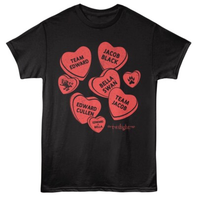 Twilight Movie Saga T-Shirt COLOR HEARTS EDWARD BELLA JACOB New Black Cotton