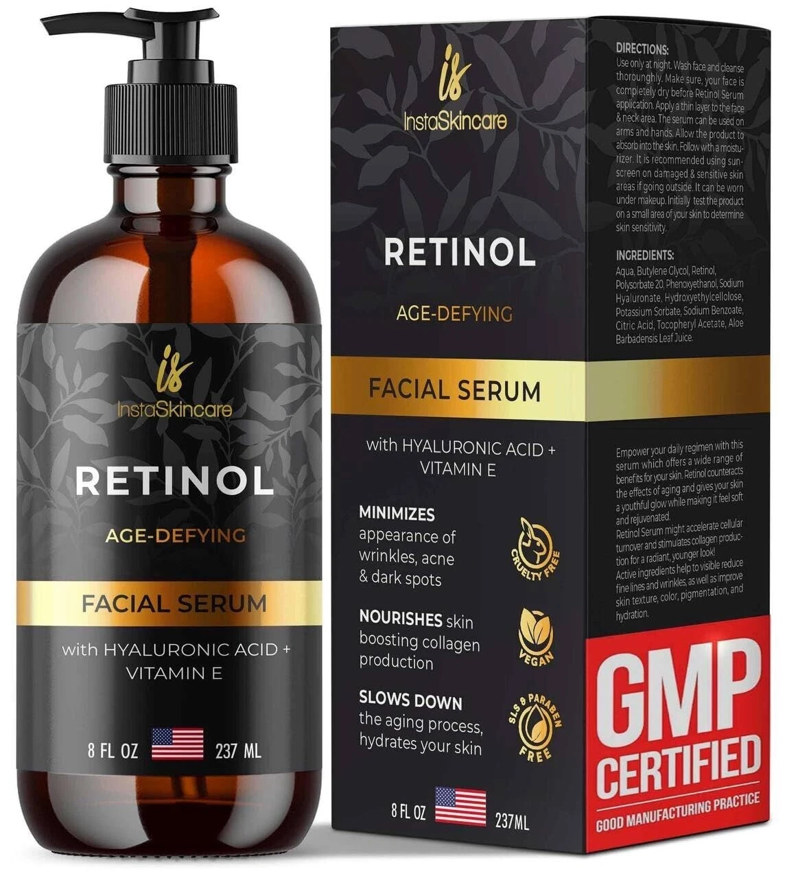 InstaSkincare Anti-aging Retinol Face Serum Vitamin C, A, E Hyaluronic Acid 8oz
Opens in a new windo