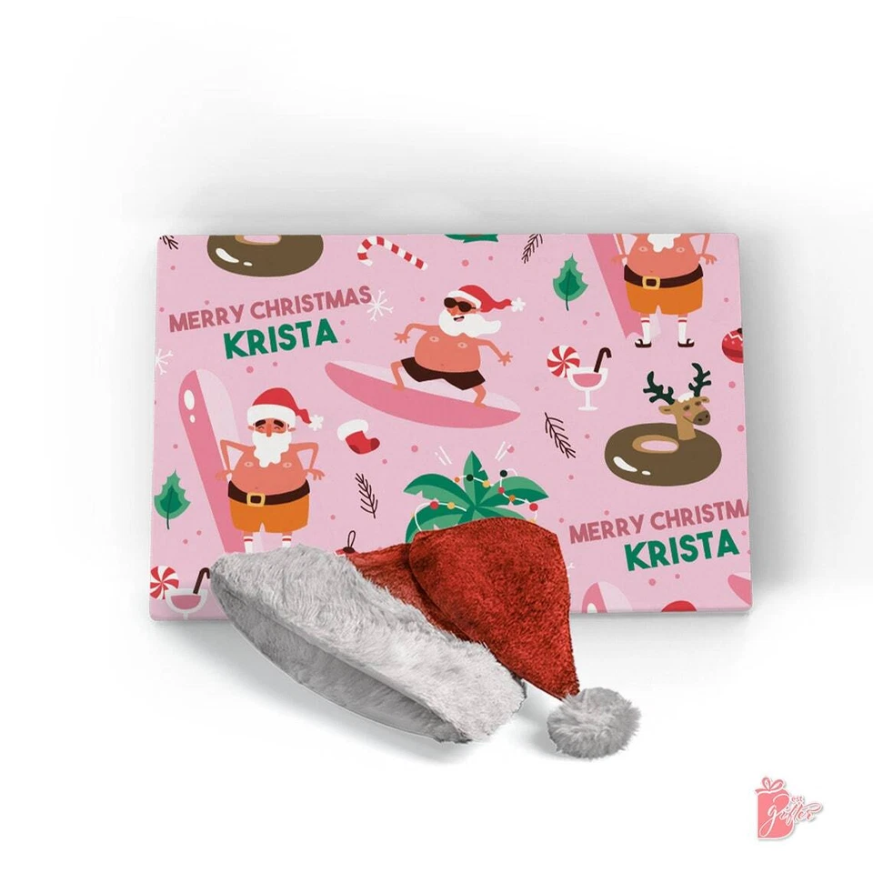 Индивидуальная оберточная бумага рулон розовый тропический рождественское имя персонализированная подарочная упаковка - Изображение 2 из 4