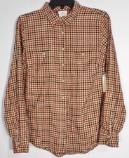 St Johns Bay Neutral Check Plaid Button Front Classic Shirt Blouse Size M P1849