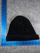 Beanie Toque Womens One Size Black Knit Acrylic Blend Fur Trim Snow Ski Outdoors