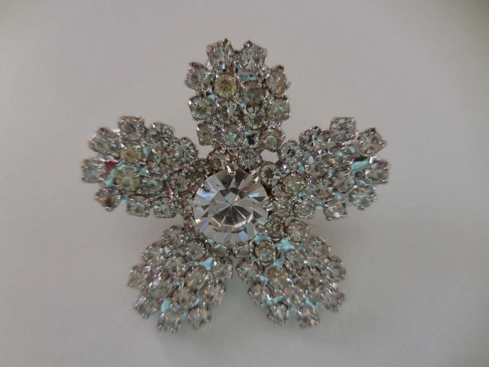 Vintage Flower Button Rhinestone Silver Tone 1 1/4 inch Wedding - Image 3 of 3