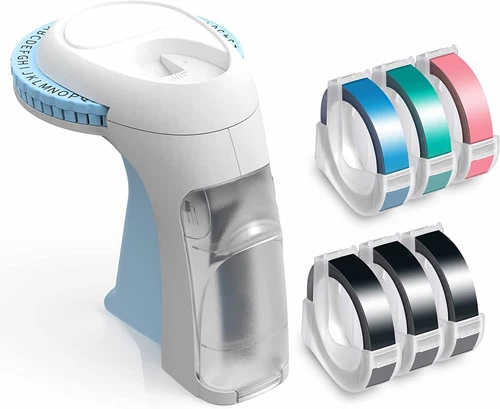 Embossing Label Maker Machine Handheld with 6x label tape Compatible with DYMO