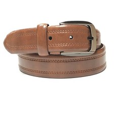 Men's Belt Brown 34 Stitched Casual Dress Belt Silver Tone Buckle Men