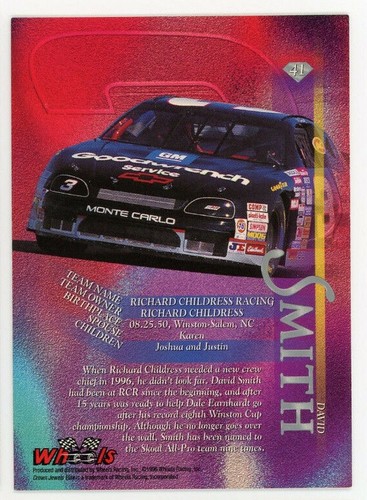 David Smith 1996 Crown Jewels Silver Sapphire Parallel Dale Earnhardt Crew Chief - 第 2/2 張圖片