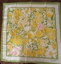 Vintage Avon S M Kent Floral Spring Square Water Repellent Scarf