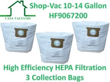 Casa 3 Pk Shop Vac 9067200 10-14 Gallon HEPA Disposable Collection Bag F 90662 