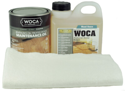 Woca Pflegeset inkl. 1 L Holzbodenseife, 1 L Pflegeöl, Ölsaugtuch *Natur*