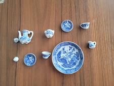 Miniature Tea Set Ceramic Blue White Vintage 4 Inches Long