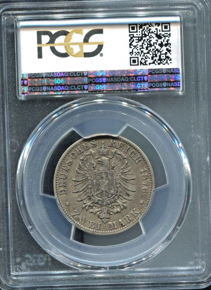 HAMBURG - BEAUTIFUL HISTORICAL PCGS CERTIFIED SILVER 2 MARK, 1876 J , KM# 604 - Image 3 of 3