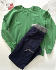 Hanna Andersson Boys Sz 150 US 12 Cargo Pants Navy Basics Sweatshirt Green VG