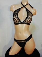 Exotic dancer stripper medium black two piece bikini dance outfit - dancewear