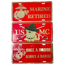 Lot Of 3 Retired USA Marine U.S.M.C. Car Plates Red Gold Mitchell Proffitt