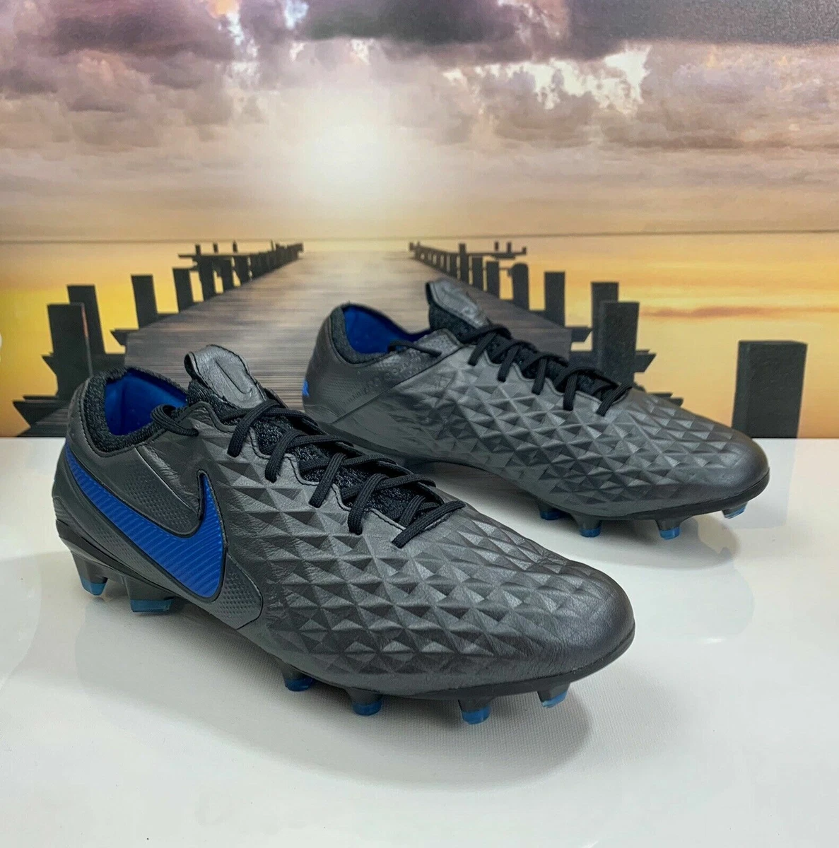 NIKE TIEMPO LEGEND 8 ELITE FG SOCCER CLEATS SIZE 7 BLACK BLUE HERO AT5293 004